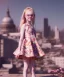 Placeholder: Elle fanning toddler, full body, city background, floral dress, dramatic lighting