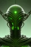 Placeholder: green alien, head, evil, black eyes, weapons, blood, 8k, finely detailed, photo realistic, HR Giger style