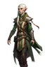 Placeholder: female on her thirties high elf ranger wearing medieval clothes with hands behind her back