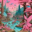 Placeholder: A pink kingdom with cybernetic fairies painted by Utagawa Hiroshige