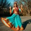 Placeholder: lady in azeri dance custum change clothing color to cyan and red