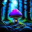 Placeholder: "Close up of a wonderful tiny Mushroom Tower home. Magenta and indigo with bright white, deep black and contrasting tones of gray magenta and violet colors. Illuminated bioluminescent forest. Professional painter, master at composition. small but detailed. broken, blurred background, voluminous lighting"