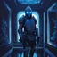 Placeholder: A knight in bioluminescent blue room