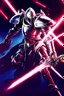 Placeholder: TCG fantasy artwork art of a heroic space knight with laser sword