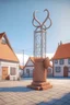 Placeholder: Basketball net in small danish town with Viking statue in ps2 low poly style