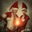 Placeholder: two elves. woman and man. Christmas scene. poster. marvel comic. low-key