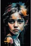 Placeholder: An ultra realistic poster for a young girl from Aribia , word sign as “street art ”, by Daniel Castan Carne Griffiths Andreas Lie Russ Mills Leonid Afremov, black background