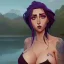 Placeholder: a gorgeous busty female fantasy mage laying by a lake caressing herself wearing a sensual dress