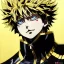 Placeholder: Detailed anime portrait of bakugo from my hero academia, gold hair and golden eyes, black suit, intricate details, full body portrait, keep head in frame, slight smile, black Japanese motif, concept art, highly detailed, digital painting, concept art, sharp focus, illustration, art by Yoji Shinkawa, WLOP and greg rutkowski and alphonse mucha and artgerm and yanjun Chen and Junji ito and Makoto Shinkai, HDR, octane render