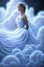 Placeholder: Steven Kenny style painting of a Stunningly Beautiful long haired woman wearing a white and blue gown made of fluffy clouds forming Fibonacci spirals. fantasy, surrealism, masterpiece, museum quality
