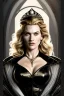 Placeholder: painting of kate winslet as evil queen in black leather gown, feminie, angry, stern look on her face, volouptous, busty, cleavage, emperious, mature, highly detailed, digital painting, artstation, concept art, smooth, sharp focus, illustration, art by gaston bussiere and alphonse mucha