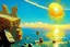 Placeholder: sunny day, planet in the sky, rocks, cliffs, sci-fi, friedrich eckenfelder impressionism paintings