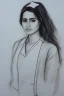 Placeholder: Pencil sketch of Young woman , nurse , Arab features,sad, long wavy hair, full body، on lined paper