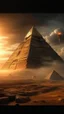 Placeholder: A triangle shape spacecraft hovering over the Permits of Egypt in high definition cinematic theme ,stormy fiery sky by volcanic eruptions