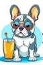 Placeholder: french bulldog in sunglasses drink cocktail cartoon