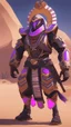 Placeholder: A close picture to Ramattra nemesis form as tank with Arab clothes in overwatch art style with black color and neon purple details in Desert