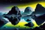 Placeholder: Grey Exoplanet in the hotizon, rocks, Night, lagoon reflection, sci-fi, epic, otto pippel painting