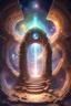 Placeholder: portals to many diverse dimensions stacked coming from a beam magical themed