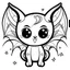 Placeholder: create a 2d black outline, " kawaii cat with bat wings coloring book for kids", coloring page, low details design, black contour, coloring page design, colorful , card style, coloring page for kids, halloween backgorund,sketch style,