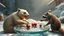 Placeholder: ice bear squirrel gremlin raccoons playing land hockey on glass table on ceres
