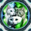 Placeholder: Gato branco de olhos azuis e gato preto de olhos verdes juntos em forma de ying yang