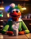 Placeholder: Pub scene, hybrid character, waitress woman with monster muppet mask that covers her entire head, retro style, Sesame Street style, smooth, unreal engine 5, god lights, ray tracing, RTX, lumen lighting, ultra detail, volumetric lighting, 3d.