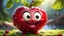 Placeholder: ((masterpiece:1.3,concept art,best quality)),very cute appealing anthropomorphic cherry,looking at the viewer,big grin,happy,fruit,berry,droplets,macro,sunlight,fantasy art,dynamic composition,dramatic lighting,epic realistic,award winning illustration