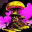 Placeholder: A fantabulous black, yellow, and pink (((mushroom tower house))) erected atop a (geologic pillar), surrounded by the uncanny imaginative ((( swirling skies))), offset by the stark hues of a (neon-tinged nebulous space scape), within. captured by the hand a skilled master painter with a focus on (softly blurred compositions and voluminous lighting).