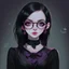 Placeholder: a pretty 18 year old girl, goth aesthetic, glasses, digital art, stylised