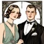 Placeholder: a beautiful woman in formal 1920s attire with a handsome man in formal attire from present day