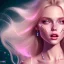 Placeholder: Smiling happy cosmic girl, jewels, realistic long blond hair, blue eyes, pink glossy lips, cinematic lights, HQ, 4k, high details