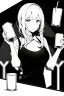 Placeholder: girl drinking a beer, line arts, greyscale