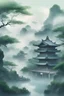 Placeholder: Jiangnan, green wind, clouds and mist, a little tender green and blue, ancient style, poetry and illustration, very clear and delicate. There are no pavilions.
