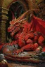 Placeholder: a sleeping huge red dragon guarding af treasure. style of Larry Elmore.