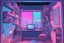 Placeholder: a drawing of the girl's room is adorned with neon and light up posters, in the style of anime aesthetic, webcam photography, studyblr, psychadelic surrealism, ultra detailed, trenchcore, use of screen tones