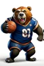 Placeholder: big burly Bear takes a playful turn in a football-themed crossover! Dressed in a Chicago Bears jersey, he stands on the field with a football in hand, a mischievous grin on his face. Instead of his usual magic, he balances the football effortlessly on his finger, ready to bring magic to the game. The scene is set against a white background.