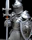 Placeholder: Gustavo Petro anthropomorphic 2d in silver armor with swords