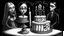 Placeholder: draw a birthday cake with logo number 23 or one candle 23 .Insanely detailed Addams Family movie still with Barbie dolls, art by tim burton