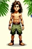 Placeholder: a beautiful young jungle boy with long hair ((full body view))
