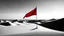 Placeholder: An abstract photo by Malevich and Kuniyoshi of a black and white desert landscape with a minimalist red pirate flag.