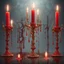 Placeholder: Red candles on a three-armed gold candlestick, dripping wax. Illustrative art, art interpretation, concept art, cgsociety contest winner, seasonal art, seasonal art HD, 4k, 8k, intricate, detailed, intricately detailed, luminous, translucent fantasy crystal, holographic data, soft body, shadow play, light, fog, atmospheric, cinematic, light film, hyper-detailed, hyper-realistic, masterpiece, atmospheric, high resolution, 8k, HDR, 500px, mysterious and artistic digital art, phototic, intricate, f