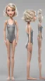 Placeholder: anorexic beautiful girl, age 21, total shot, short silver triathlon swimsuit, blonde wavy bob haircut, grey background