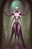 Placeholder: gorgeous female humanoid alien full body model, standing in a beckoning pose, tentacles, orichalcum jewelry and piercings. exquisite beautiful face, lips parted slightly, succubus wings and horns