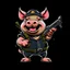 Placeholder: Little pig laughing, armed with a gun, cartoon style, James Bond style, vivid and dark colors, transparent background, 32k UHD