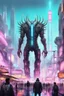 Placeholder: cities of the future cyberpunk in the monster stands on its hind legs