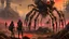 Placeholder: A post-apocalyptic wasteland filled with strange creatures and robotic soldiers, with a giant robotic spider in the background