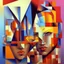 Placeholder: a painting of a man and a woman, a cubist painting by Keith Mallett, cg society, figurative art, cubism, fauvism, art