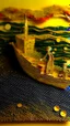 Placeholder: The ship fades out in the horizon, nostalgic goodbye, diorama in the style of Gustav klimt