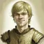 Placeholder: fantasy handdrawn, male in end thirties, 190cm in hight, in light armor, dark blonde bowl cut, a bit of an idiot but kindhearted, small smile
