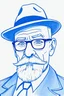 Placeholder: Heisenberg - cartoon face with hat - blue pen line sketch